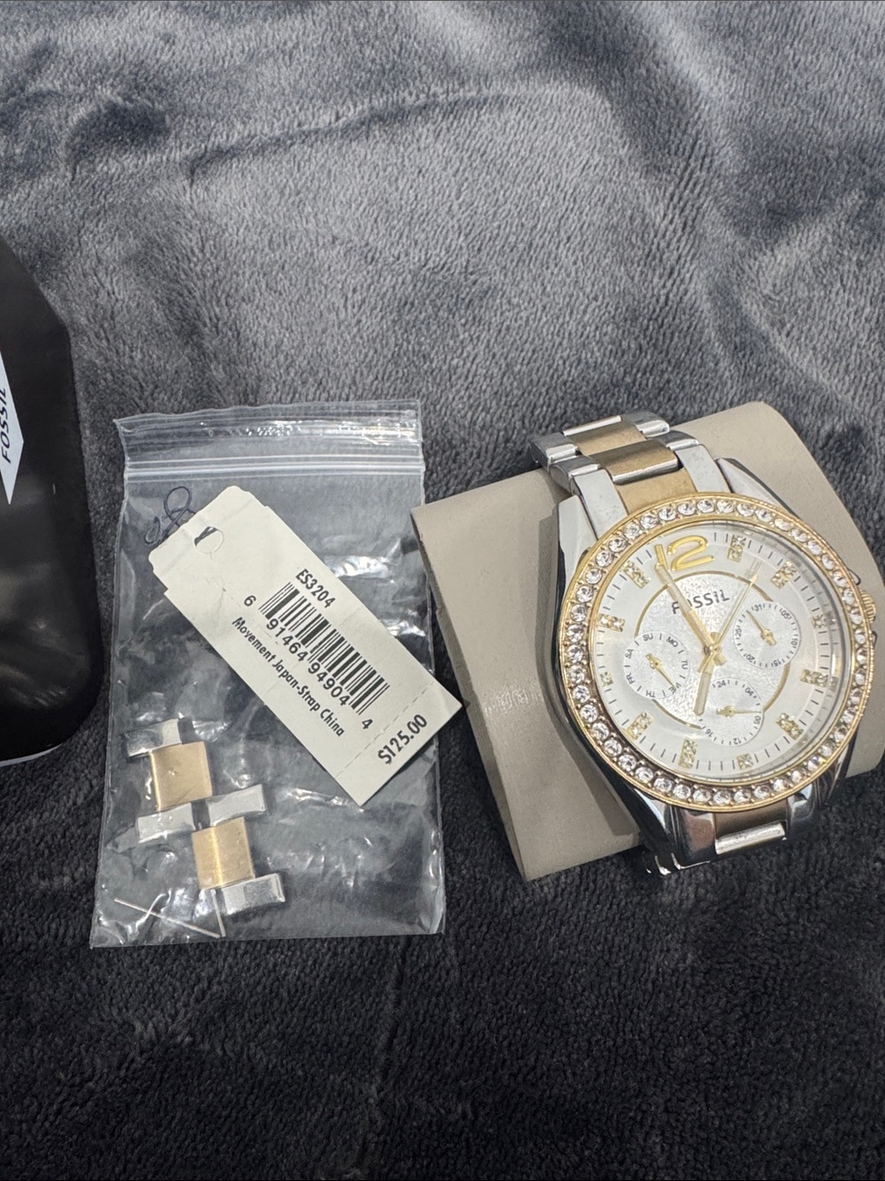 Fossil Two-Tone Silver and Gold Crystal Bezel Women's Watch - Picture 4 of 7